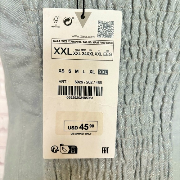 ZARA Top Strapless Silver Blue Denim Corset Style Tube Top—NWT—XXL - Picture 4 of 16